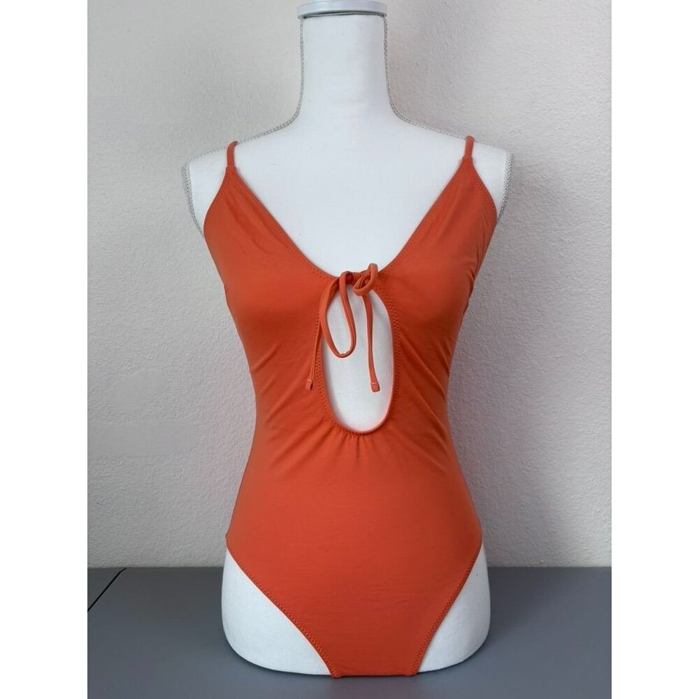 Solid & Striped women's medium‎ orange one piece swimsuit keyhole cutout front